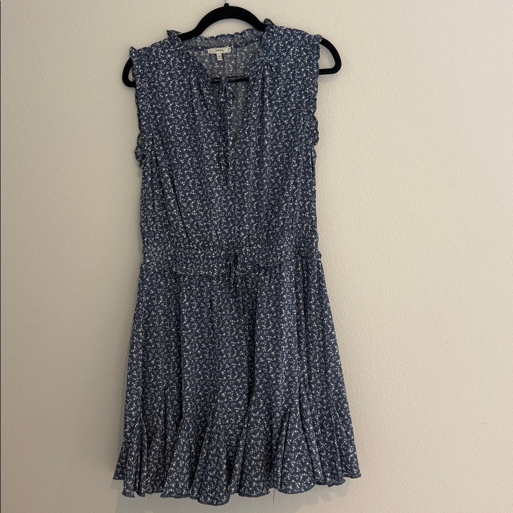 JODIFL Blue and White Midi Dress Puffed Sleeves Sz L NWOT Cottage Boho Prairie